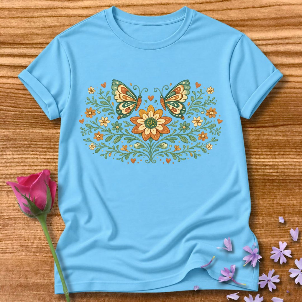 Butterflies and Sunflowers — Botanical Floral Wreath Graphic in Sky