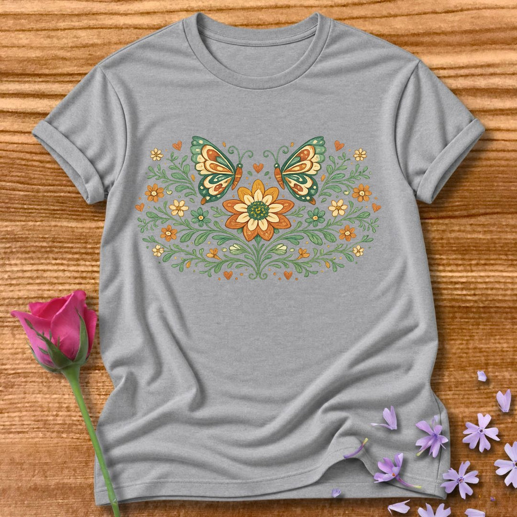 Butterflies and Sunflowers — Botanical Floral Wreath Graphic in Sport Grey