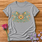 Butterflies and Sunflowers — Botanical Floral Wreath Graphic in Sport Grey