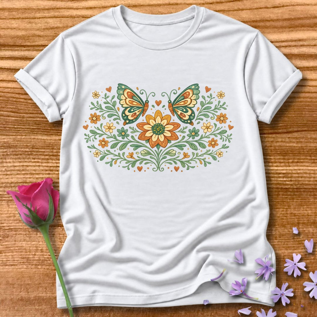 Butterflies and Sunflowers — Botanical Floral Wreath Graphic in White