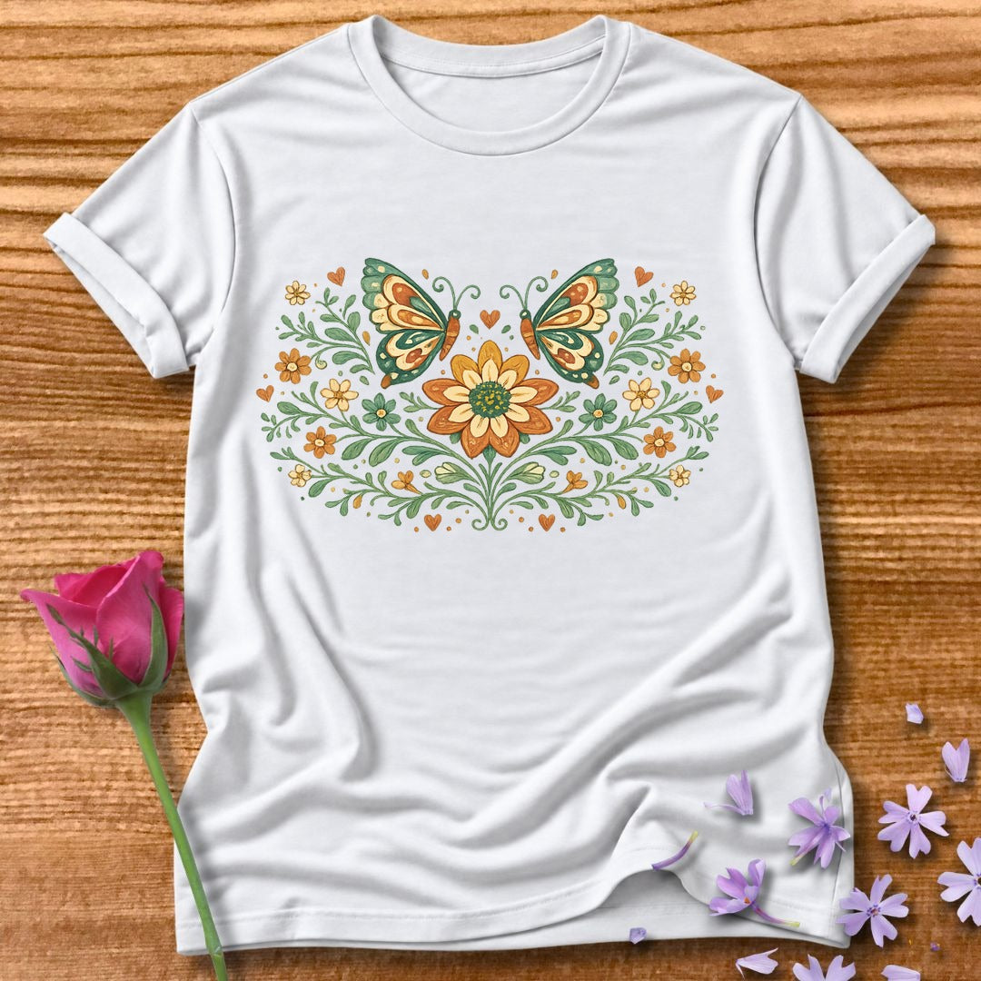 Butterflies and Sunflowers — Botanical Floral Wreath Graphic in White