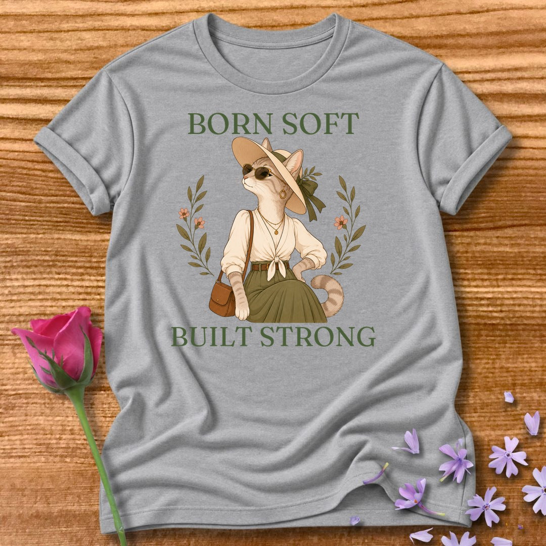 Cat — Born Soft Built Strong Vintage Aesthetic Animal in Sport Grey