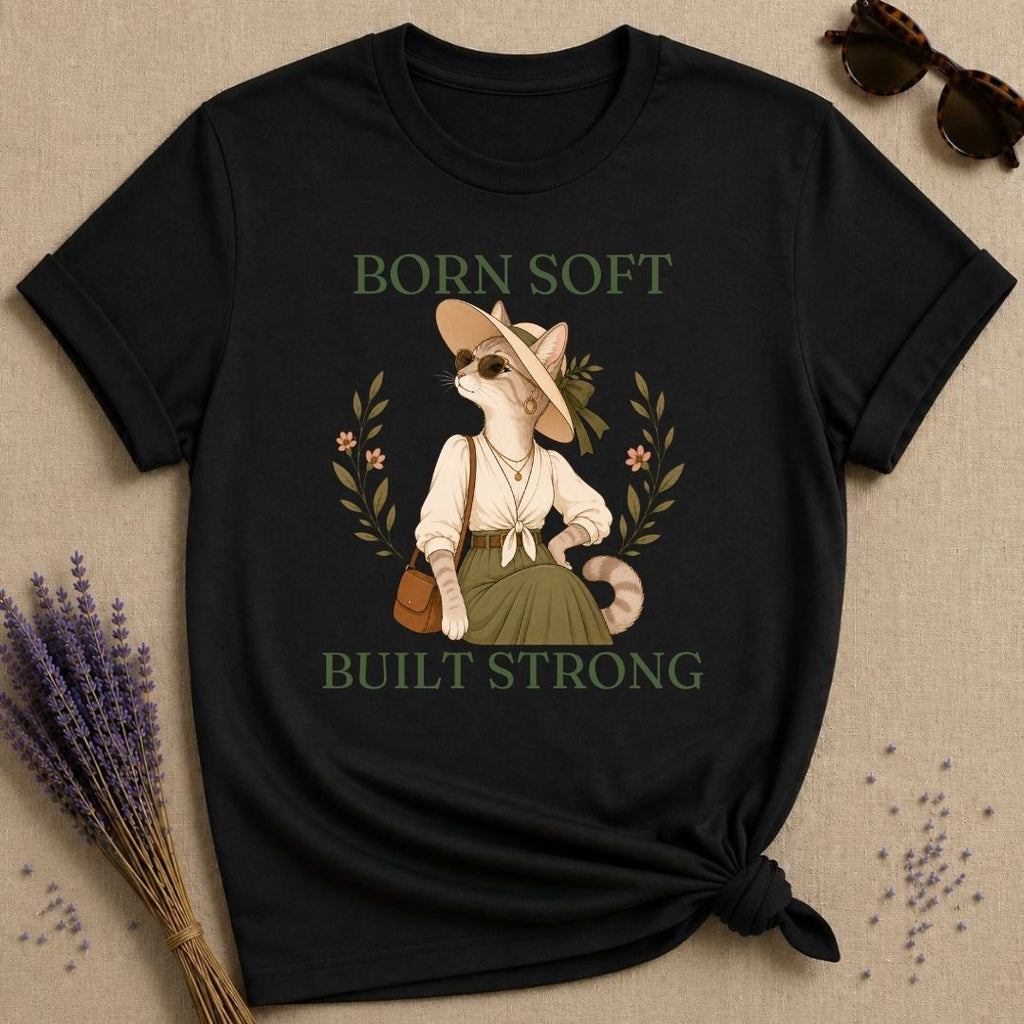 Cat Born Soft Built Strong T-Shirt - Black