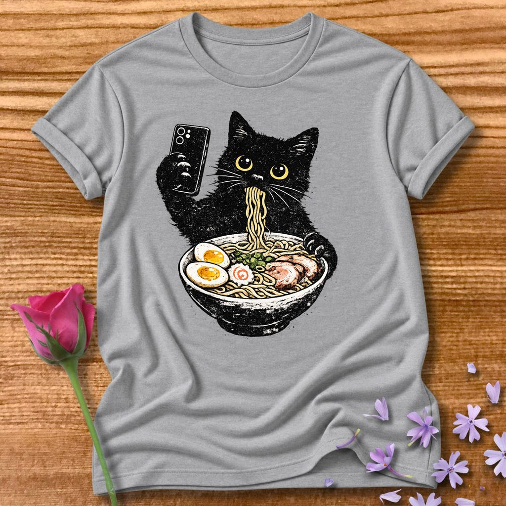 Cat Eating Ramen — Vintage Distressed Humor Graphic in Sport Grey