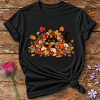 Cat in Autumn Leaves T-Shirt in Black