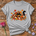Cat in Autumn Leaves T-Shirt in Sport Grey