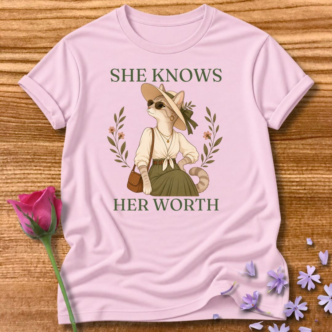 Cat — She Knows Her Worth Vintage Aesthetic Animal in Light Pink