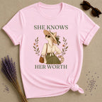 Cat She Knows Her Worth T-Shirt - Light Pink