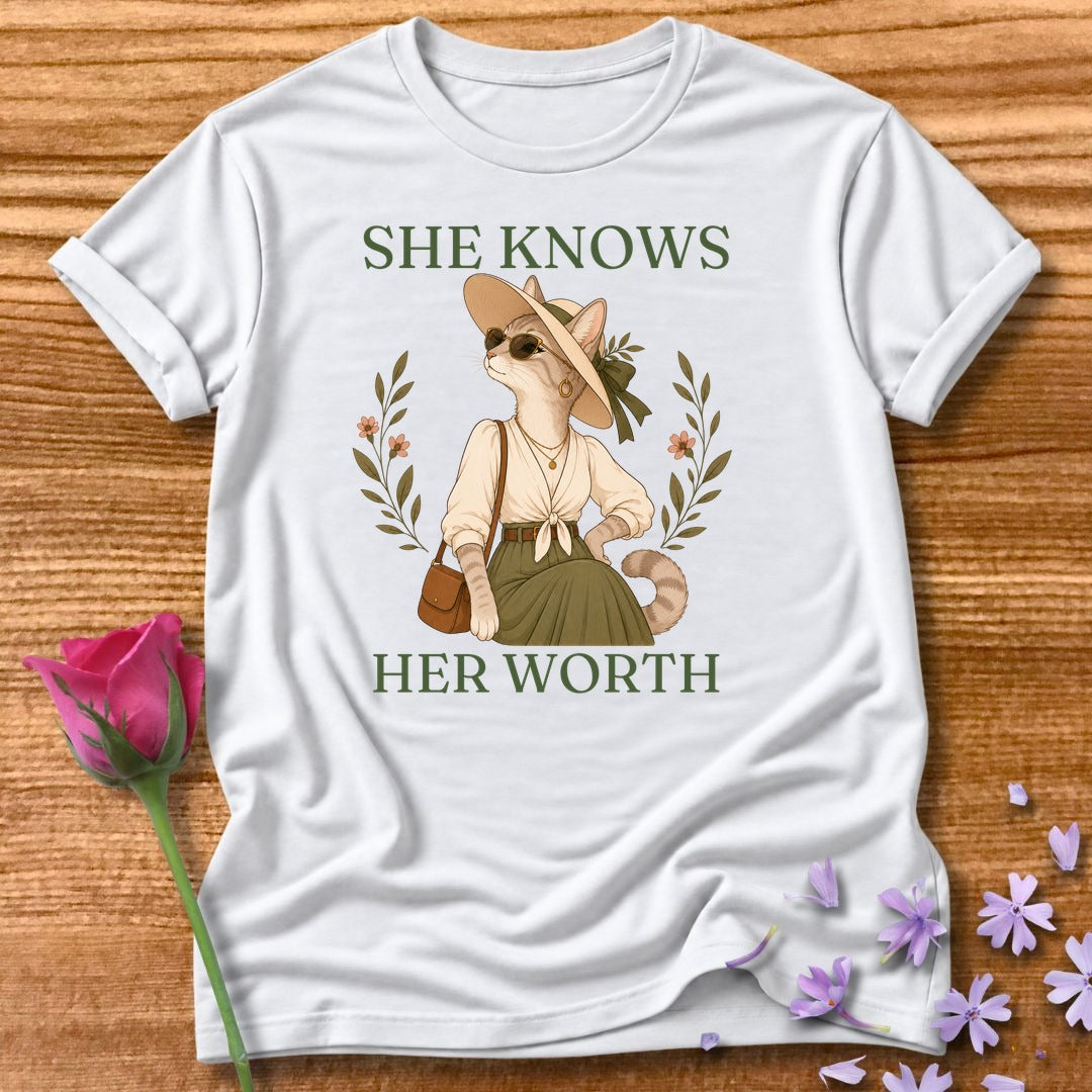 Cat — She Knows Her Worth Vintage Aesthetic Animal in White