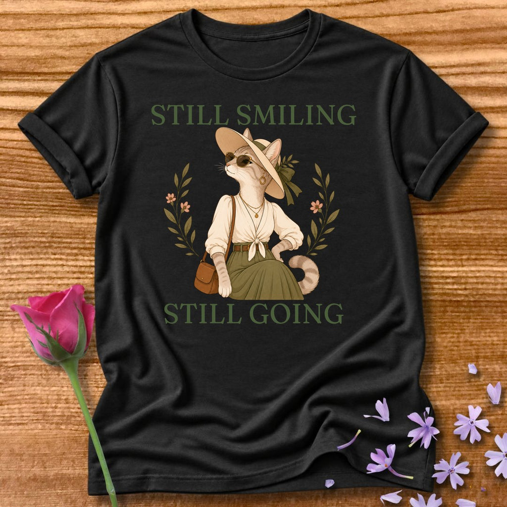 Cat — Still Smiling Still Going Vintage Aesthetic Animal in Black