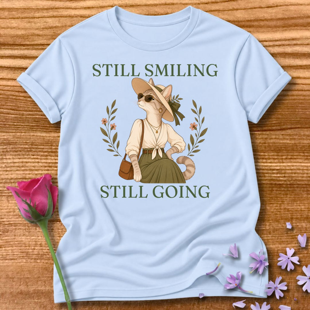 Cat — Still Smiling Still Going Vintage Aesthetic Animal in Light Blue