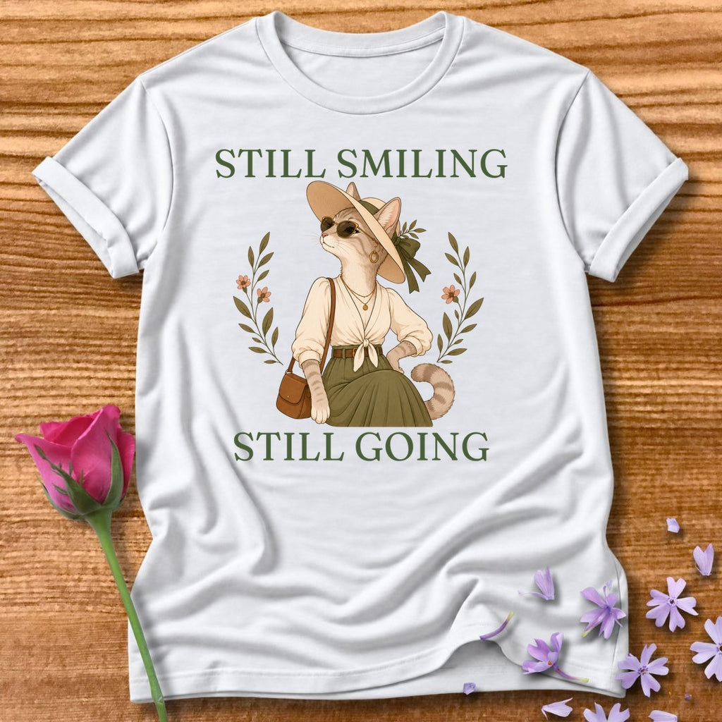 Cat — Still Smiling Still Going Vintage Aesthetic Animal in White