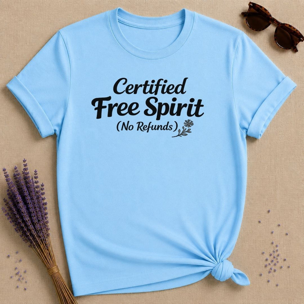 Certified Free Spirit (No Refunds) — Botanical Rosemary T-Shirt for Women in Sky