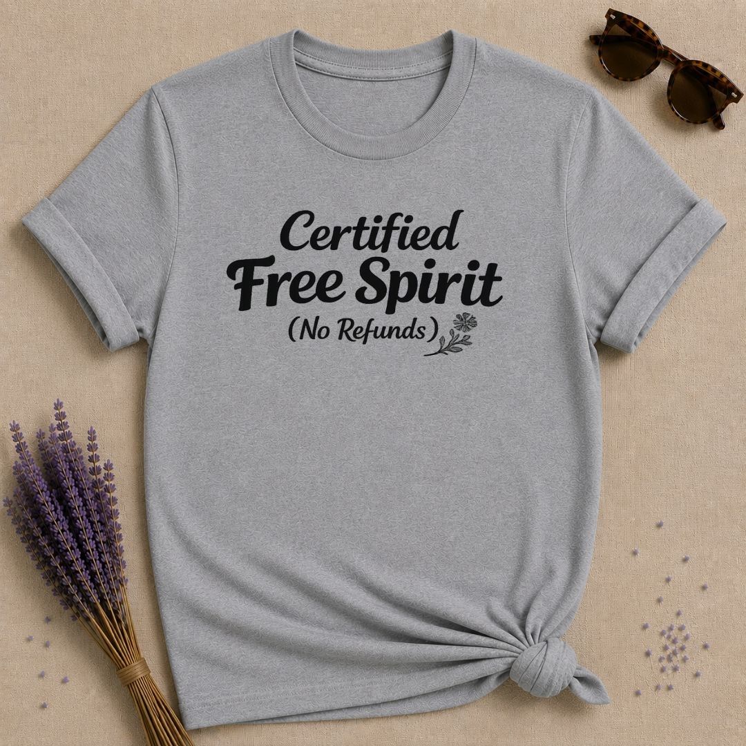 Certified Free Spirit (No Refunds) — Botanical Rosemary T-Shirt for Women in Sport Grey