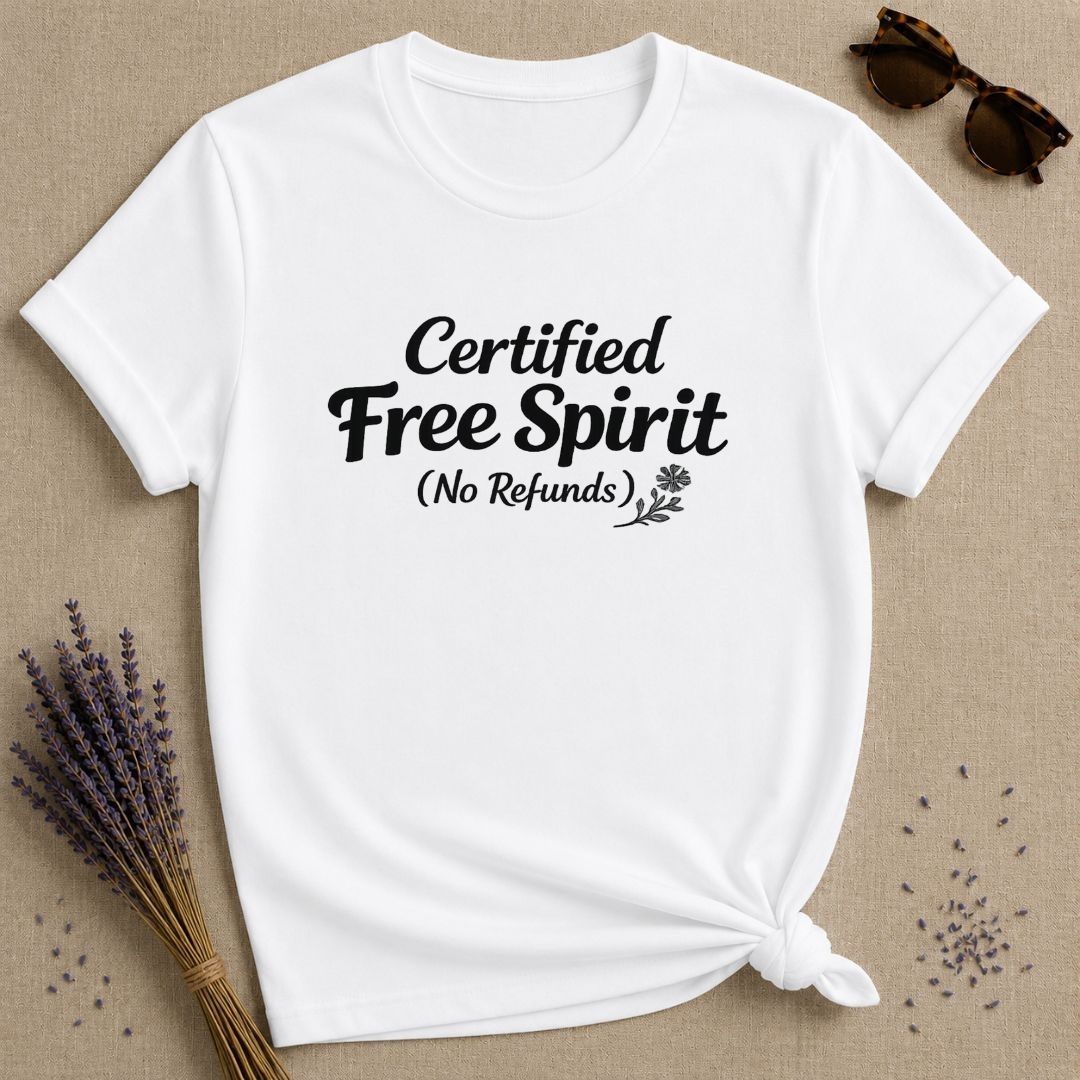 Certified Free Spirit (No Refunds) — Botanical Rosemary T-Shirt for Women in White