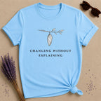 Changing Without Explaining — Botanical Chrysalis Transformation T-Shirt for Women — Sky