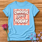 Choose You Today — Pink Stripe Bubble Typography in Sky