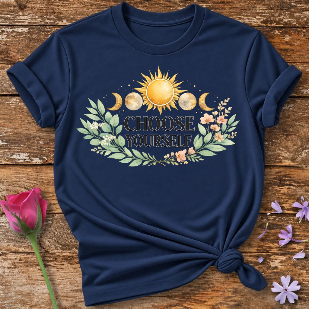Choose Yourself — Celestial Sun Moon Botanical Empowerment in Navy