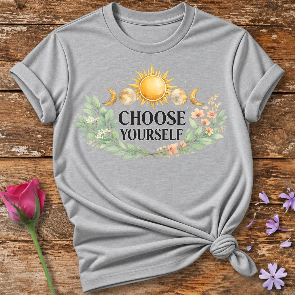 Choose Yourself — Celestial Sun Moon Botanical Empowerment in Sport Grey