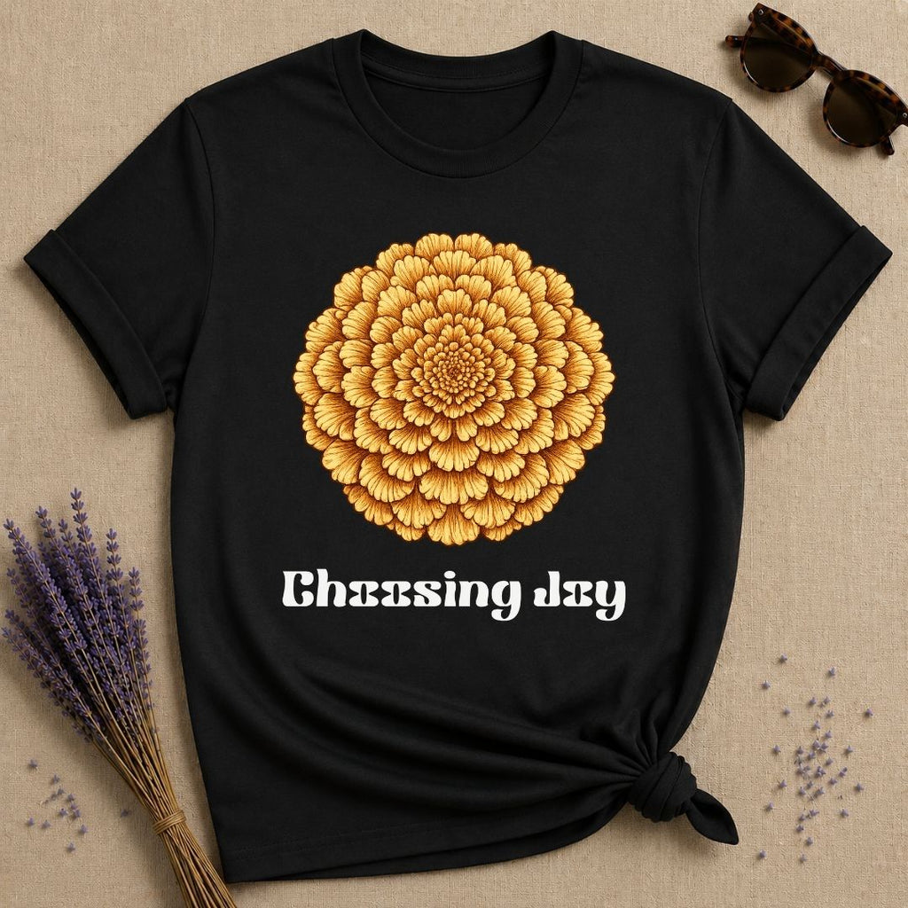 Choosing Joy — Marigold Botanical T-Shirt for Women in Black