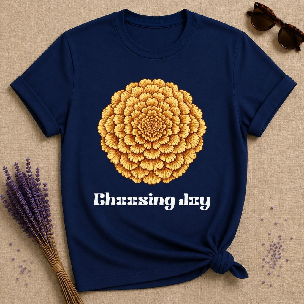 Choosing Joy — Marigold Botanical T-Shirt for Women in Navy