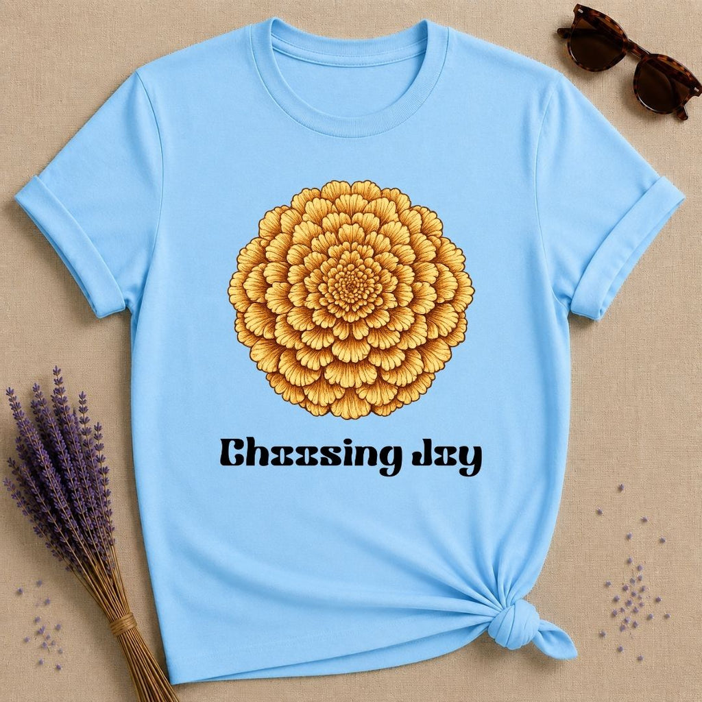 Choosing Joy — Marigold Botanical T-Shirt for Women in Sky