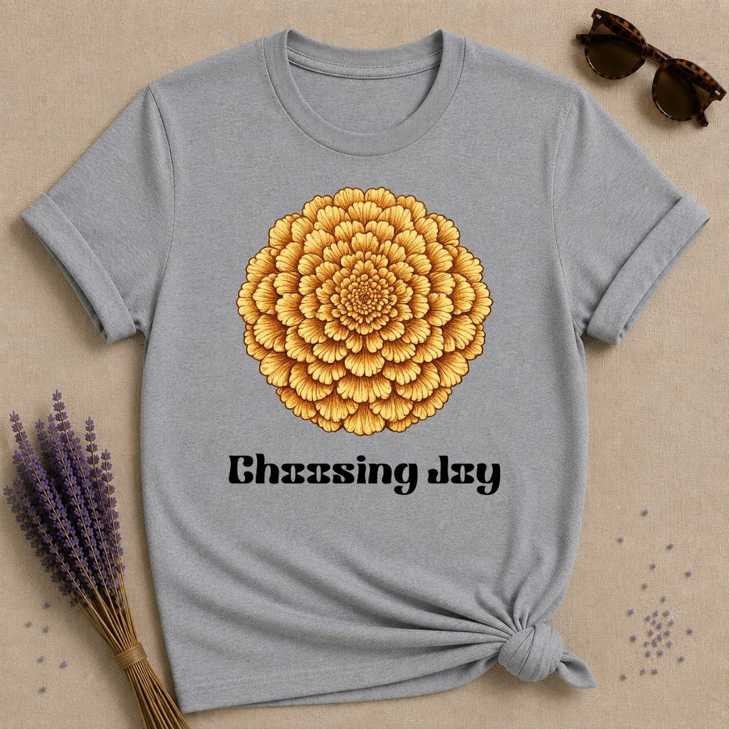 Choosing Joy — Marigold Botanical T-Shirt for Women in Sport Grey