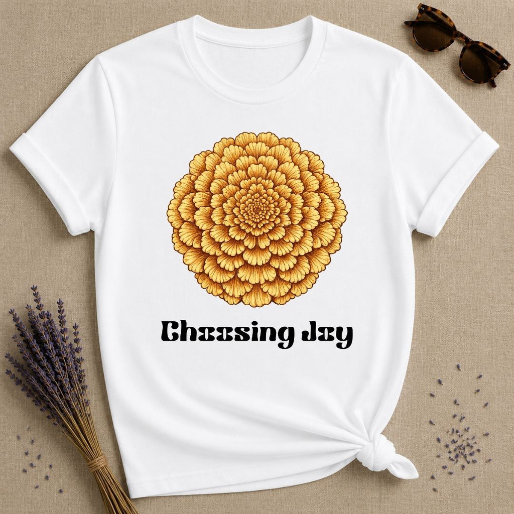 Choosing Joy — Marigold Botanical T-Shirt for Women in White