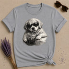 Cool Pup with Iced Coffee — Washed Out Vintage T-Shirt for Women in Sport Grey
