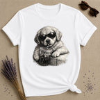 Cool Pup with Iced Coffee — Washed Out Vintage T-Shirt for Women in White