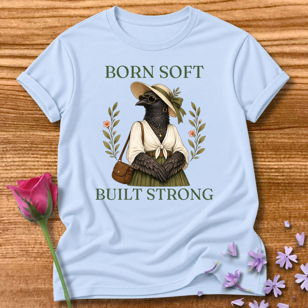 Crow — Born Soft Built Strong Vintage Aesthetic Animal in Light Blue
