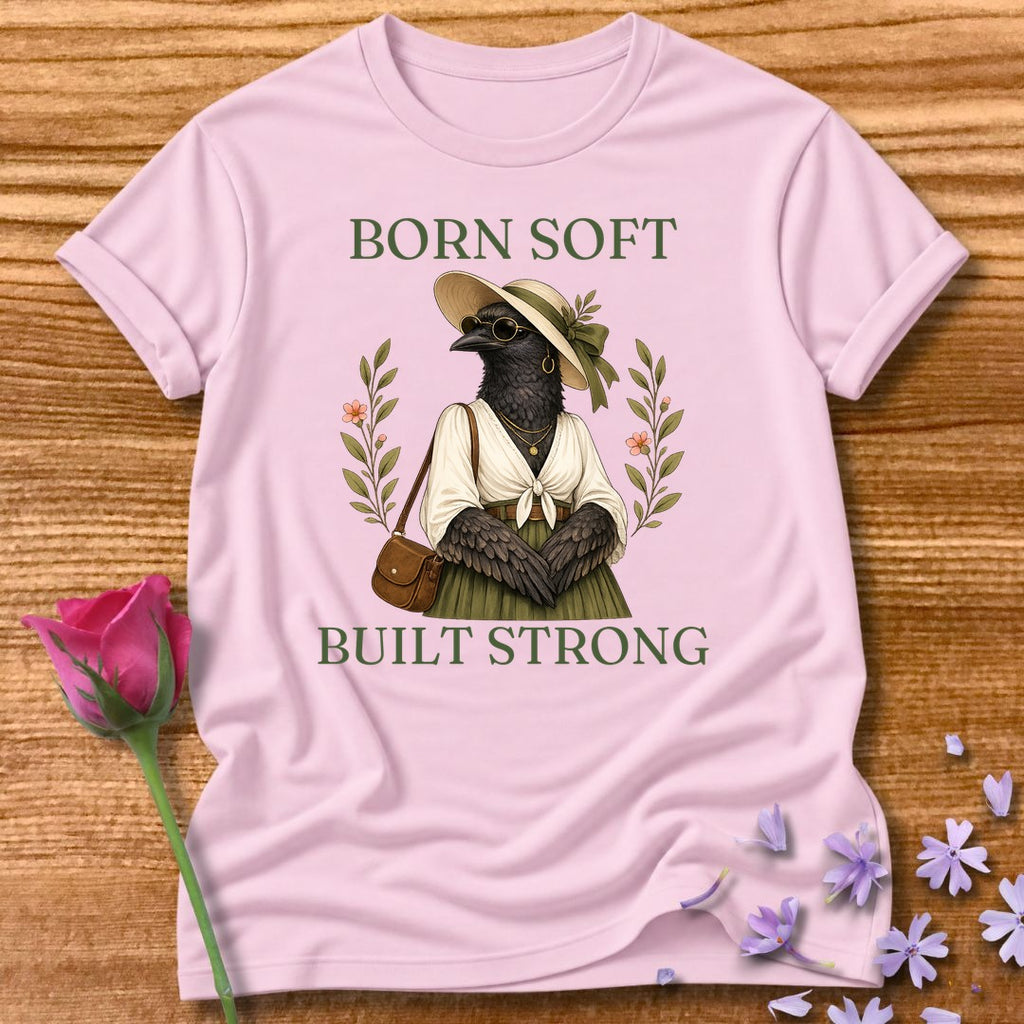 Crow — Born Soft Built Strong Vintage Aesthetic Animal in Light Pink