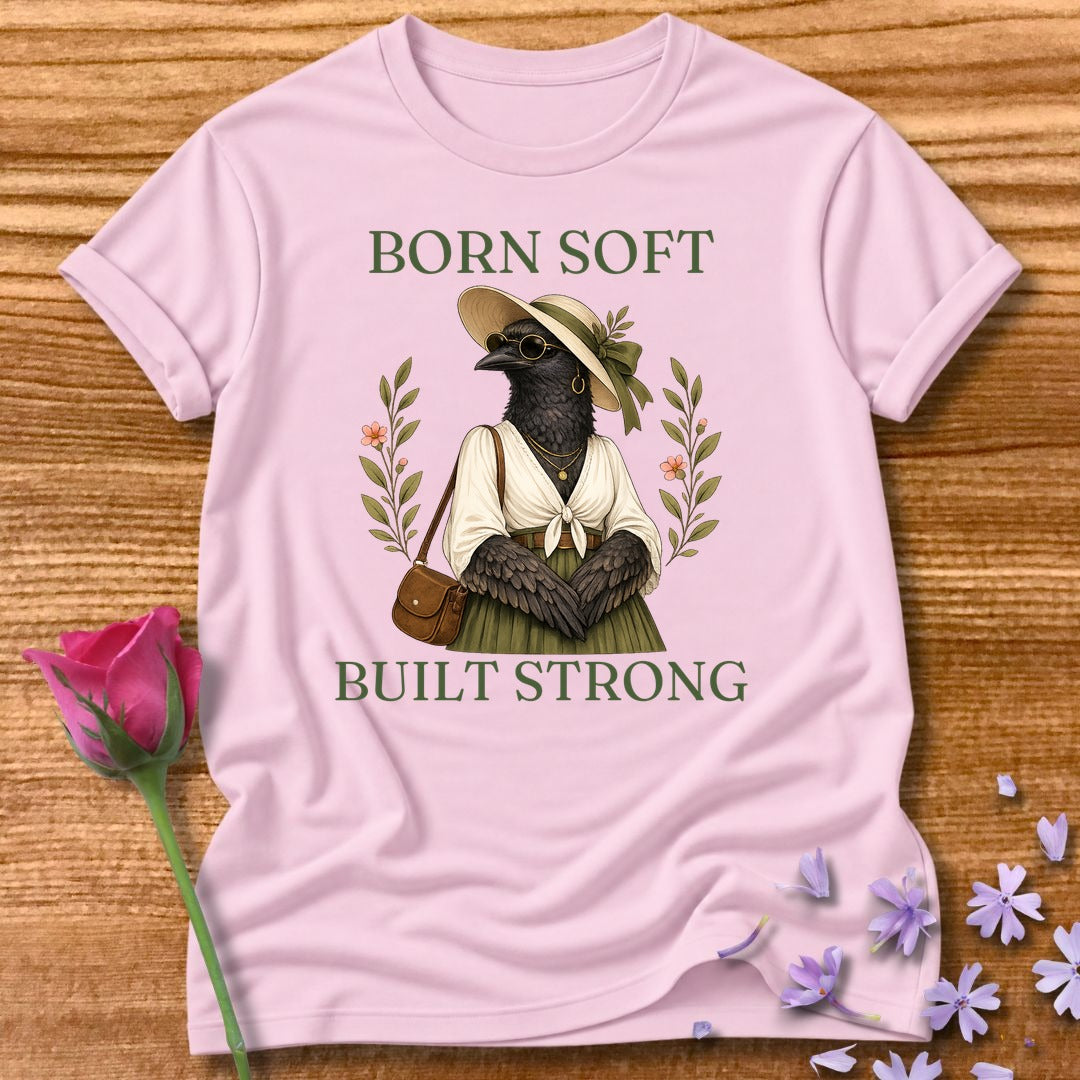 Crow — Born Soft Built Strong Vintage Aesthetic Animal in Light Pink