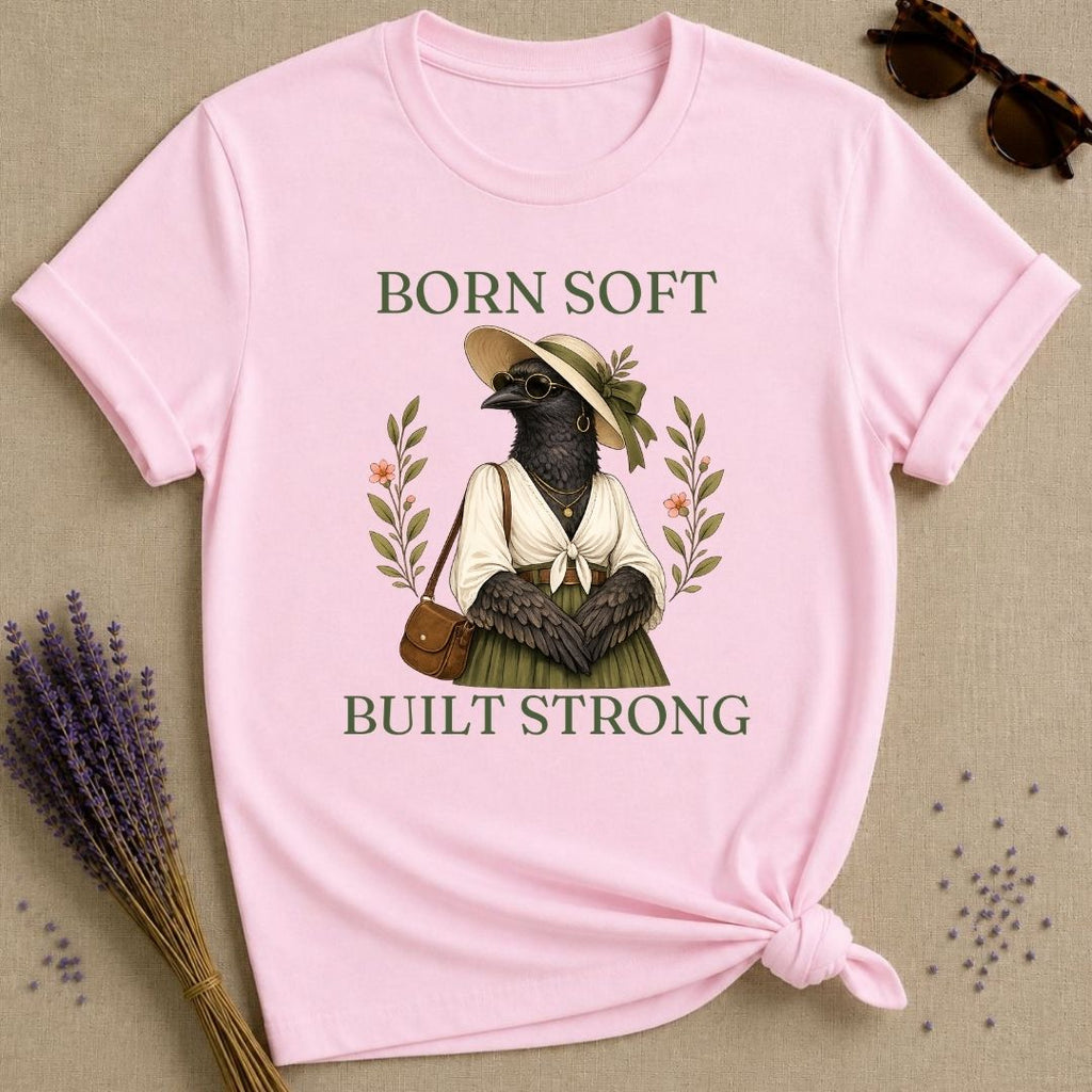 Crow Born Soft Built Strong T-Shirt - Light Pink