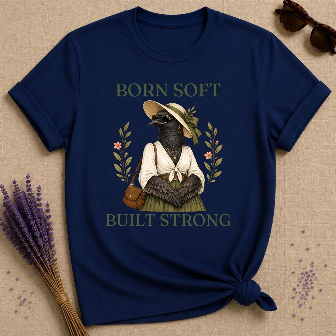 Crow Born Soft Built Strong T-Shirt - Navy