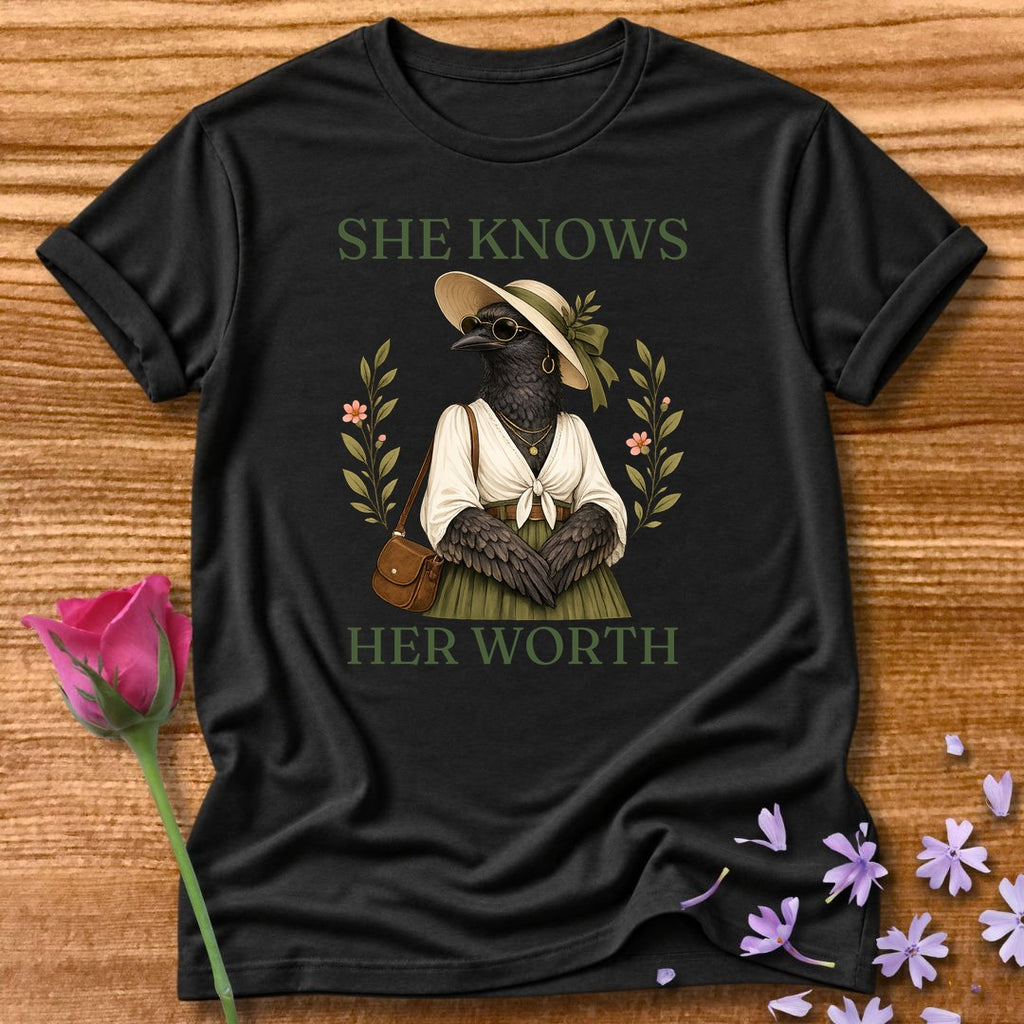 Crow — She Knows Her Worth Vintage Aesthetic Animal in Black