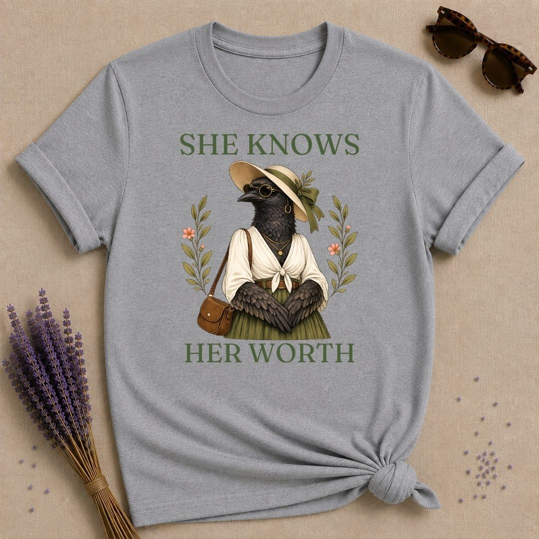 Crow She Knows Her Worth T-Shirt - Sport Grey