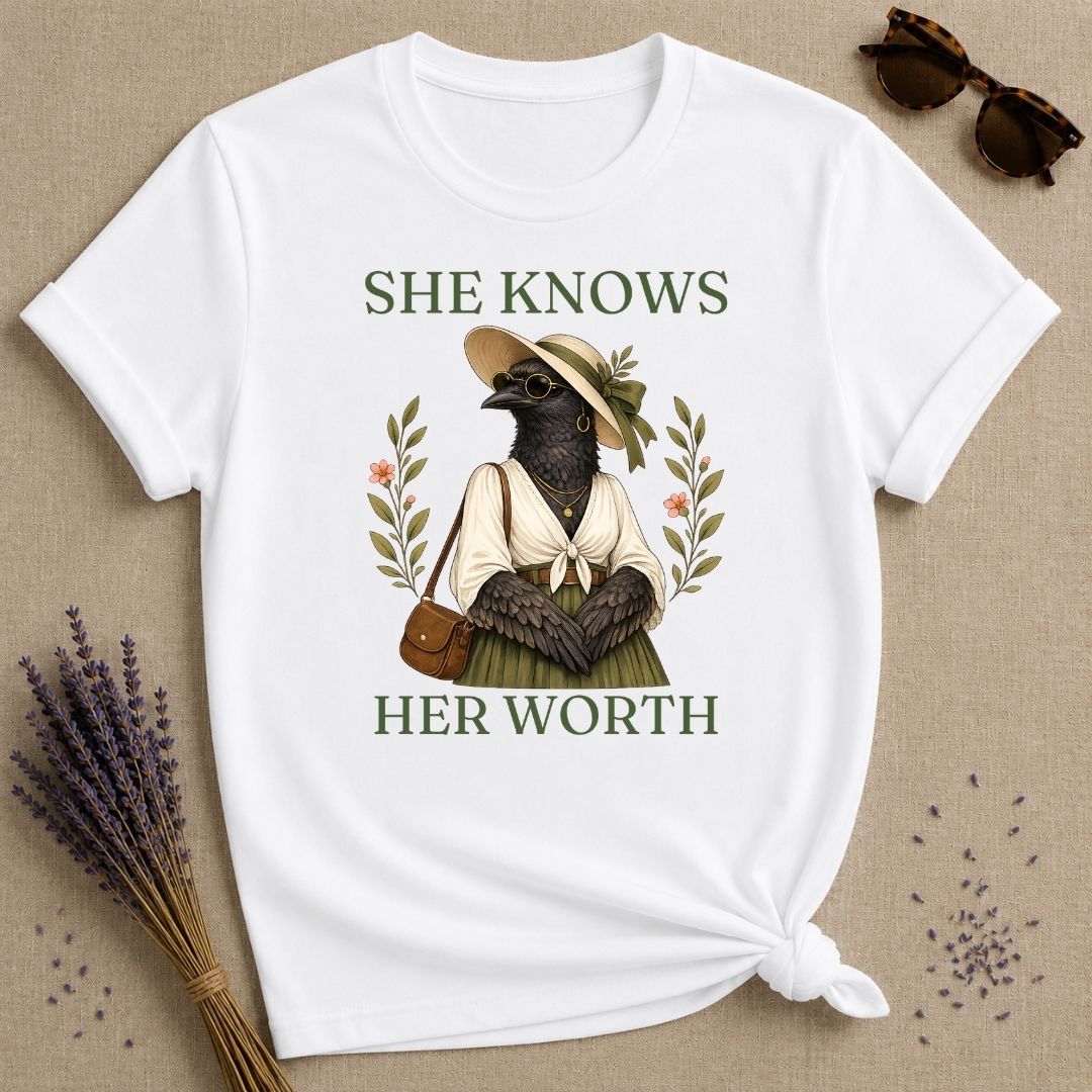 Crow She Knows Her Worth T-Shirt - White
