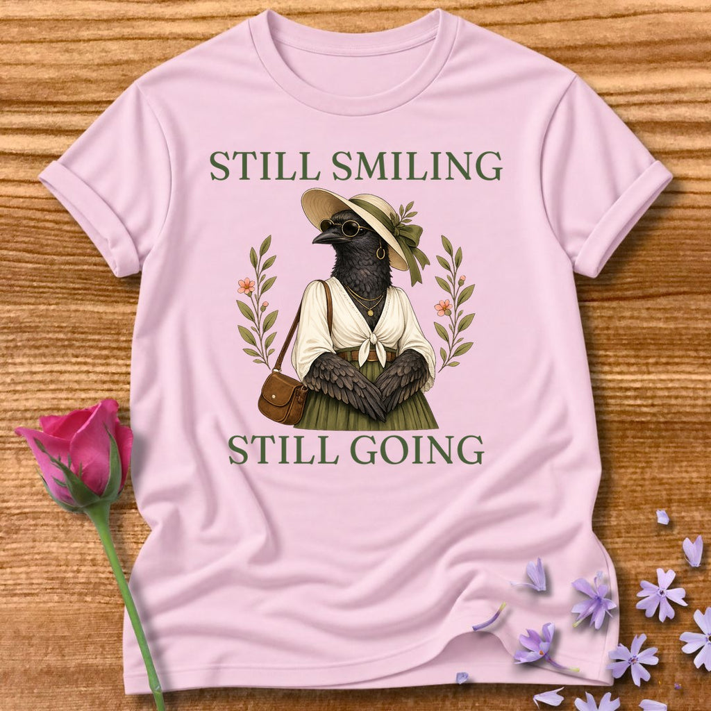 Crow — Still Smiling Still Going Vintage Aesthetic Animal in Light Pink