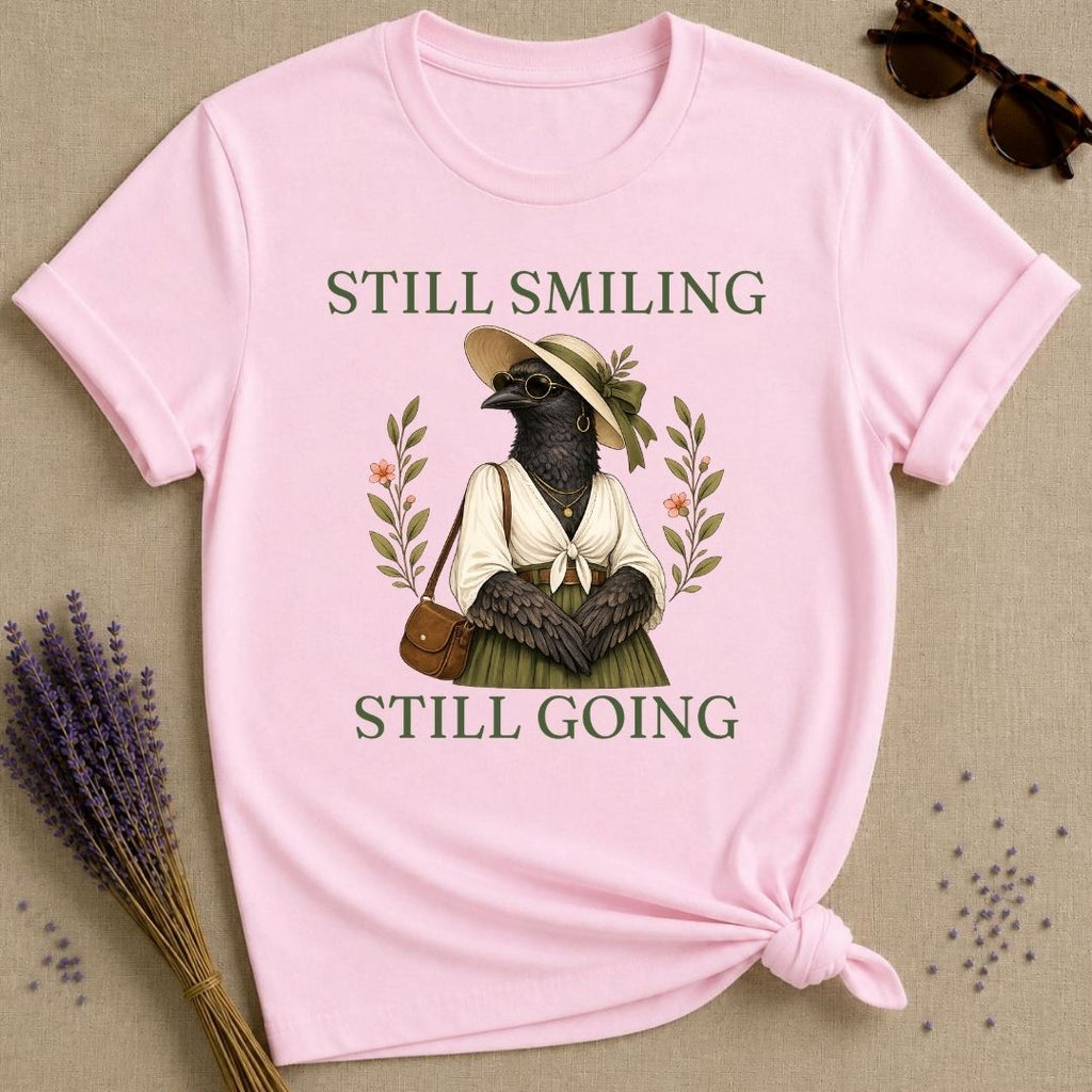 crow still smiling still going