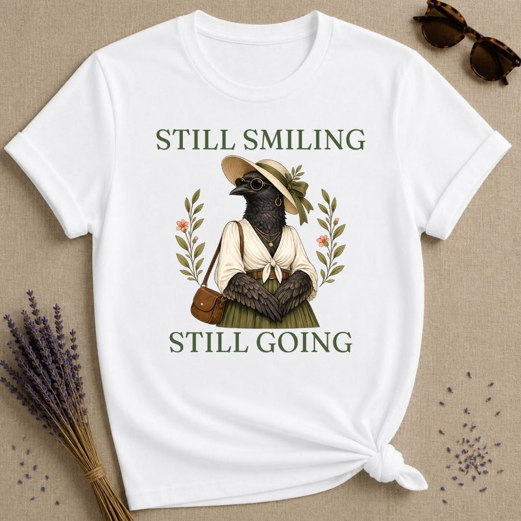 crow still smiling still going