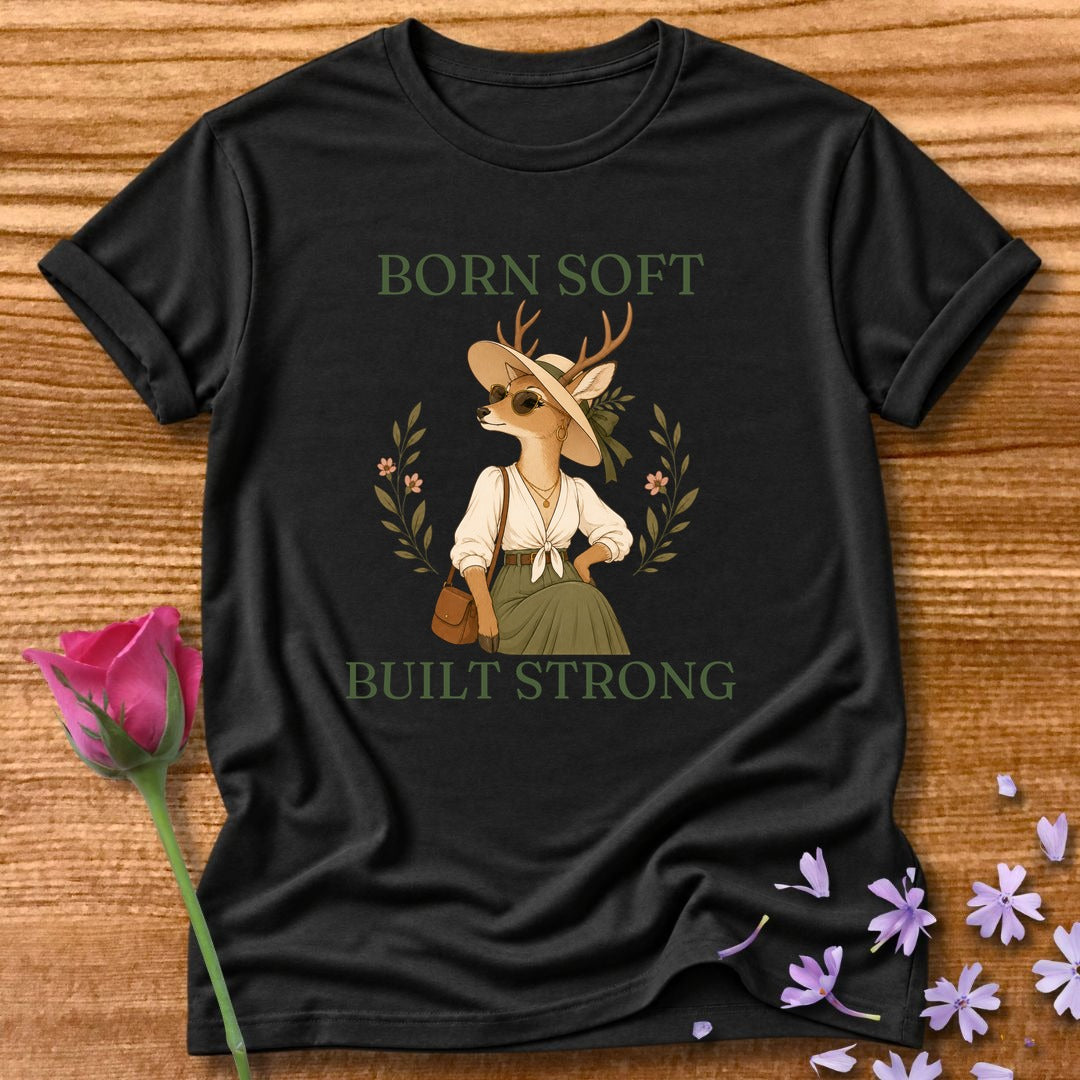 Deer — Born Soft Built Strong Vintage Aesthetic Animal in Black