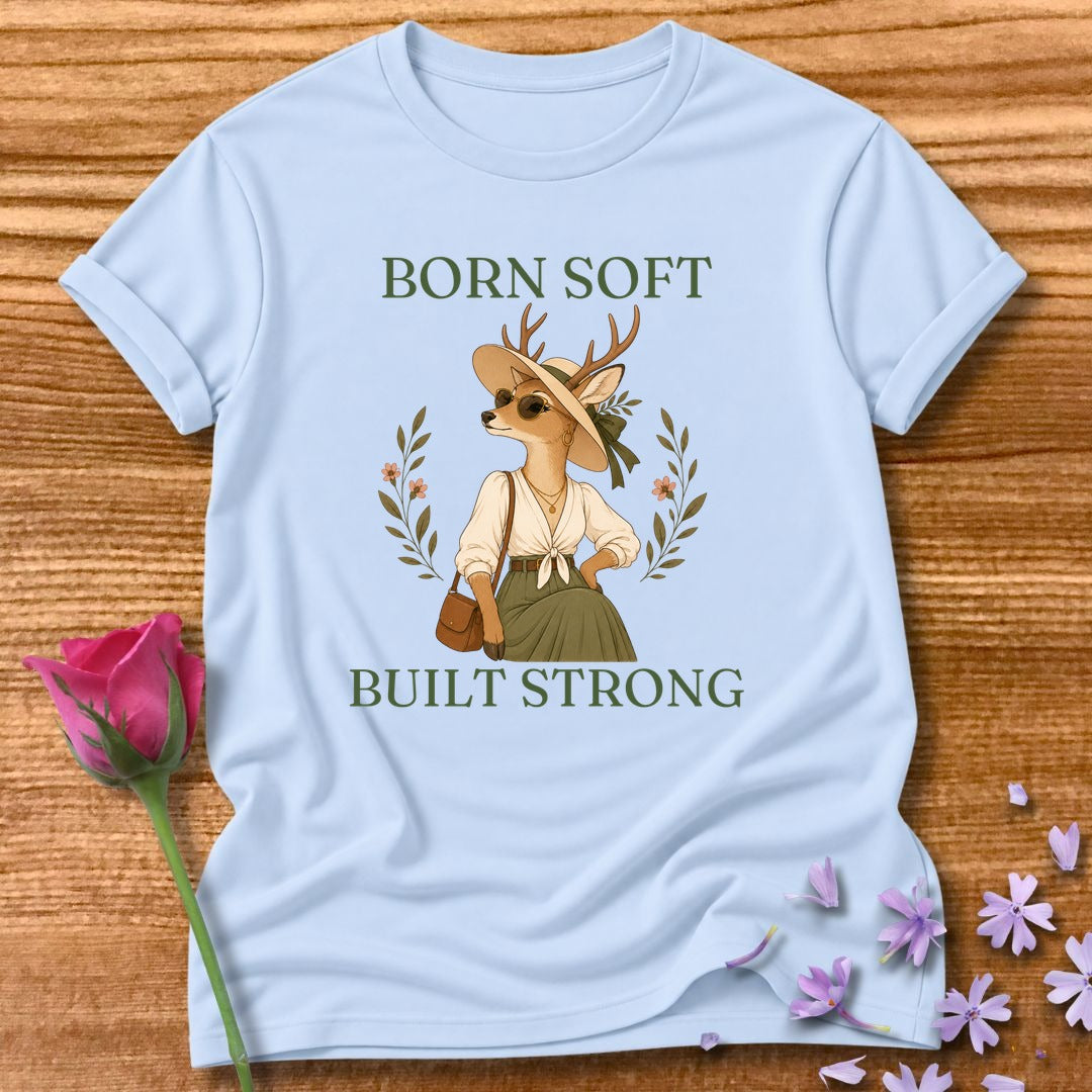 Deer — Born Soft Built Strong Vintage Aesthetic Animal in Light Blue
