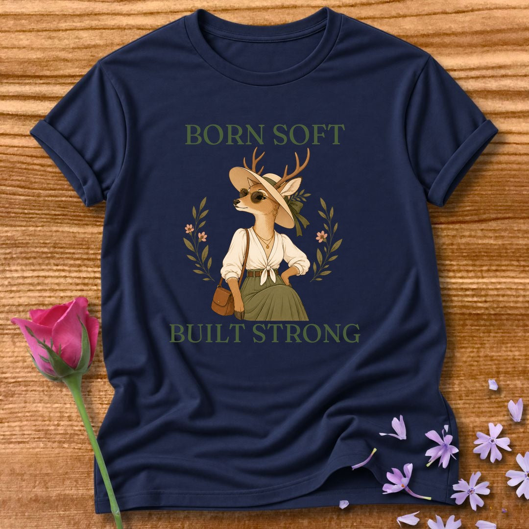 Deer — Born Soft Built Strong Vintage Aesthetic Animal in Navy