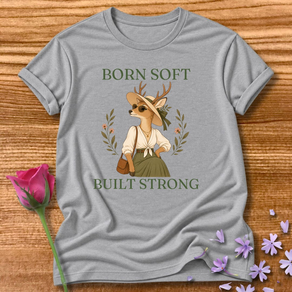 Deer — Born Soft Built Strong Vintage Aesthetic Animal in Sport Grey