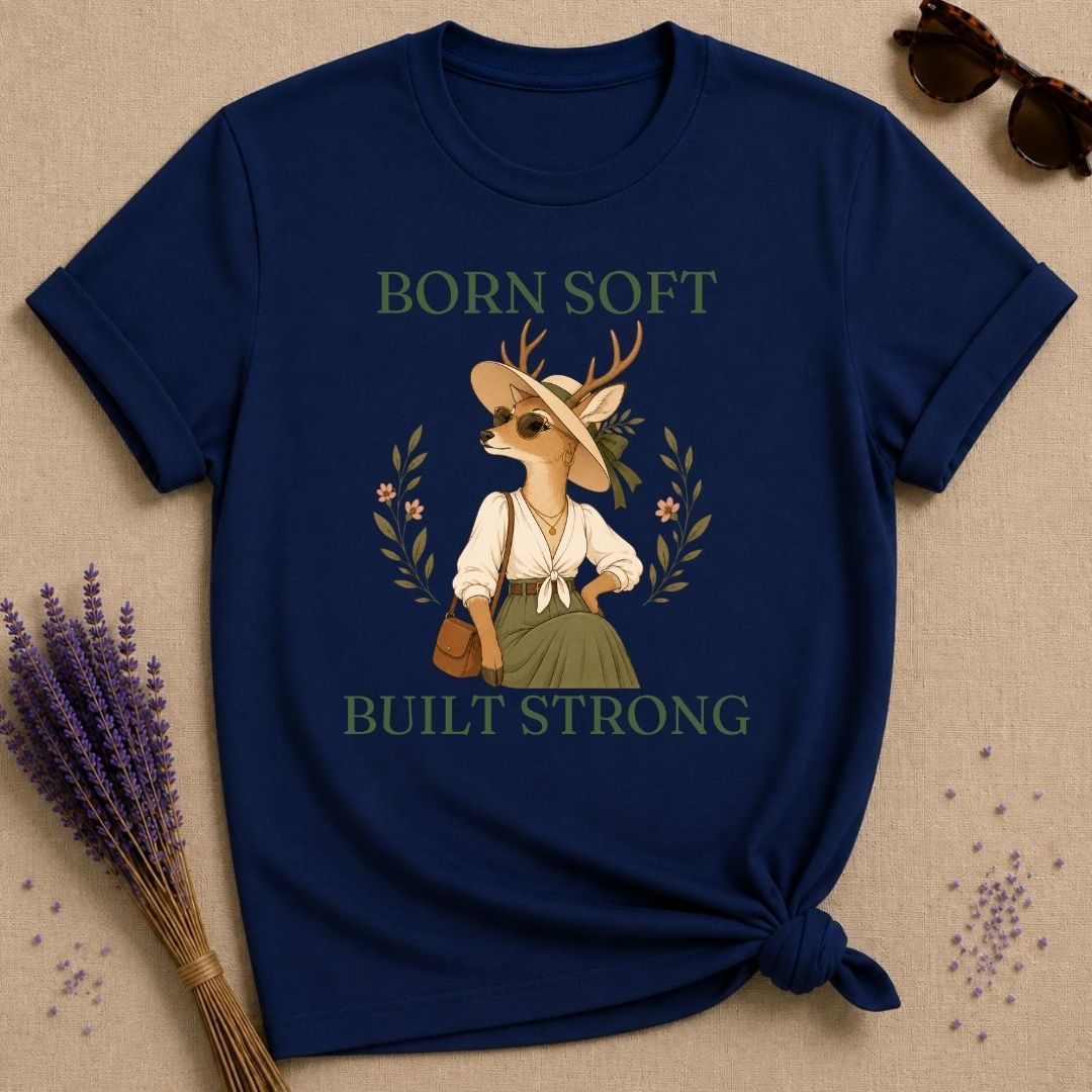 Deer Born Soft Built Strong T-Shirt - Navy