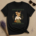 Deer She Knows Her Worth T-Shirt - Black