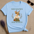 Deer She Knows Her Worth T-Shirt - Light Blue