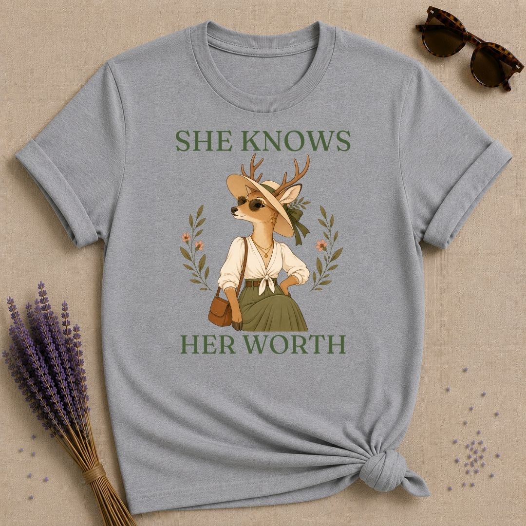 Deer She Knows Her Worth T-Shirt - Sport Grey