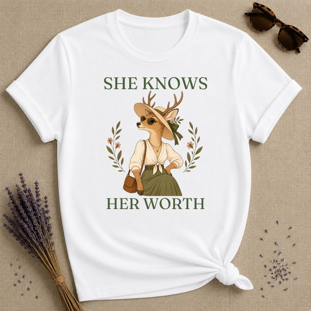 Deer She Knows Her Worth T-Shirt - White
